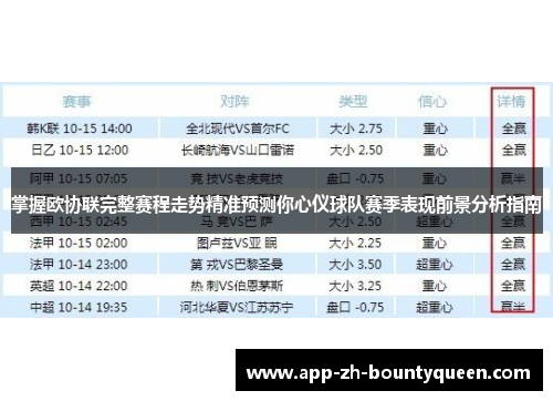 掌握欧协联完整赛程走势精准预测你心仪球队赛季表现前景分析指南
