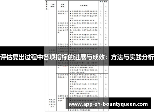 评估复出过程中各项指标的进展与成效：方法与实践分析