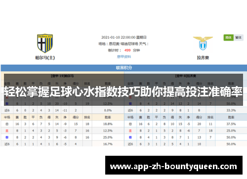 轻松掌握足球心水指数技巧助你提高投注准确率